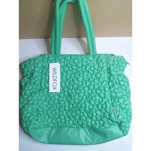 WILDFOX Puffy Large Tote Bag Light Green Flower Pattern NEW WITH TAGS $98